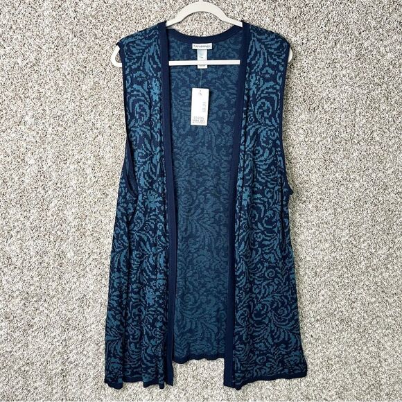 Catherines Sweaters - Catherines Sweater Women’s 3X Blue Sleeveless Knit Long Open Front Cardigan NWT